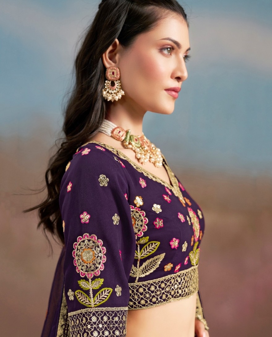 6008 - PURPLE MULTI COLOR THREADS WORK FESTIVE LEHENGA CHOLI